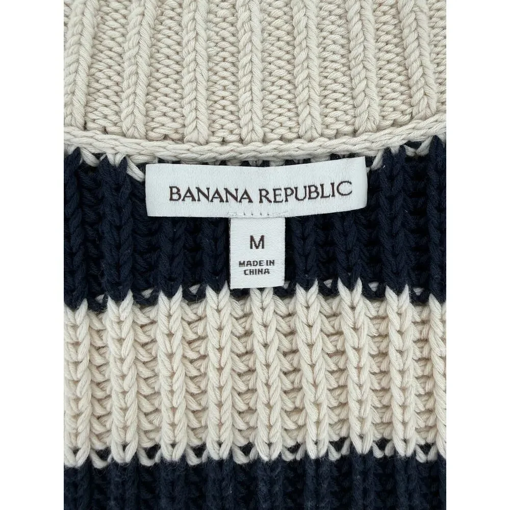 Banana Republic Cotton Cropped Sweater Vest Navy Blue Cream Stripe Size Medium - Picture 4 of 8